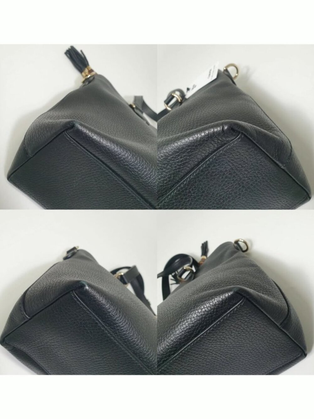 Authentic Gucci Black Leather Tote Bag Bamboo Tassel Crossbody Satchel Gold Hard - Picture 5 of 12